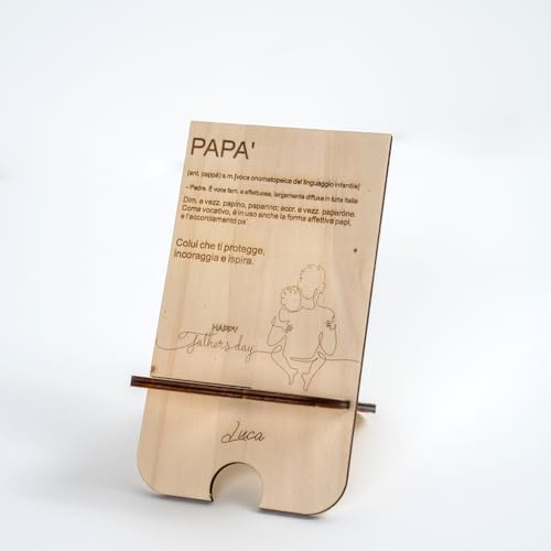 Generico Porta Cellulare in Legno per la Festa del Papà, Supporto Telefono con Incisione Personalizzata Happy Father's Day, Design Laser Inciso