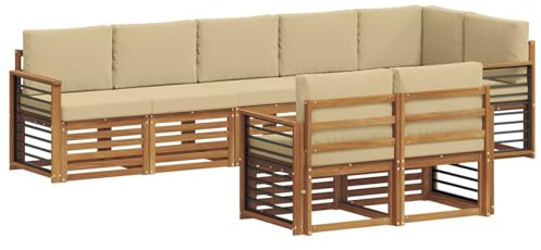 vidaXL Sofagarnituren 8 pcs Natur und Beige Massivholz Akazie, Garten-Sitzgarnitur, modernes Lounge-Set, pflegeleichtes Gartenmöbel, gemütliche Terrassen-Sitzgelegenheit