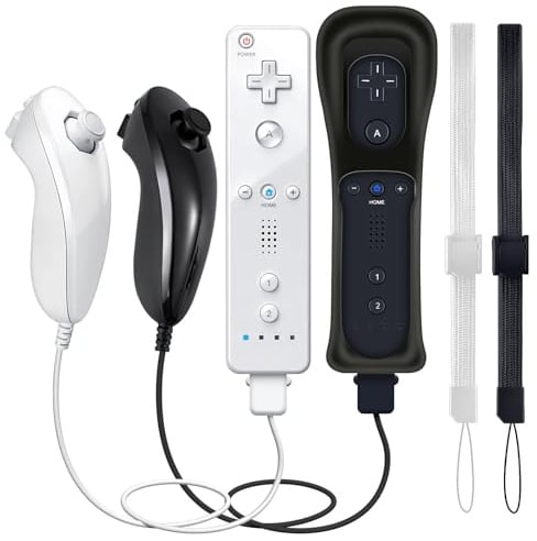 WKOLF Set di 2 telecomandi di ricambio per console Nintendo Wii/Wii U con Motion Plus, 2 pezzi (telecomandi + joystick analogici + custodia in silicone + cinturino da polso)