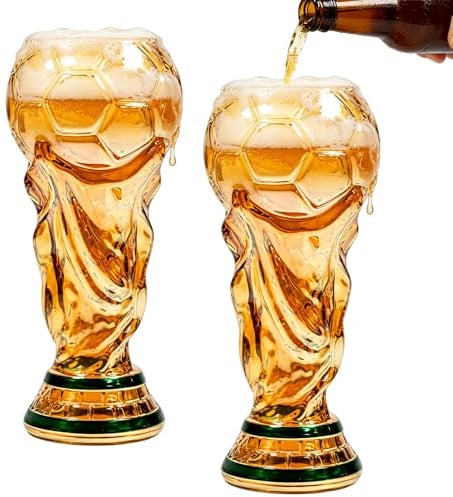 WDKXCN 2 piezas WM Copa ölglas, 500 ml ölsejdel vaso con asa de abanico, vaso de cerveza, gran jarra de cerveza para fiesta de fútbol, vaso de cristal de forma de trofeo para cerveza, cócteles