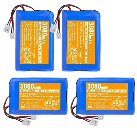 ,Compatible for Sony，PS4/ PS4 Pro Slim KCR1410 & LIP1522 Dualshock 4 V2 V1 Wireless Controller PlayStation Gamepad 3080mAh Replace Battery(4 PCS Battery)