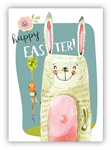 Kartenkaufrausch Lustige coole Osterkarte mit Osterhase und Möhre zum Osterfest: Happy Easter! • edle Grußkarte mit Umschlag als lieber Gruss für Sie