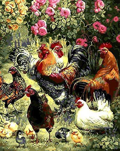 YEESAM ART Neuheiten Malen nach Zahlen Erwachsene Kinder, Tiere, Hühner, Rosengarten 40x50 cm Leinen Segeltuch, DIY ölgemälde Weihnachten Geschenke