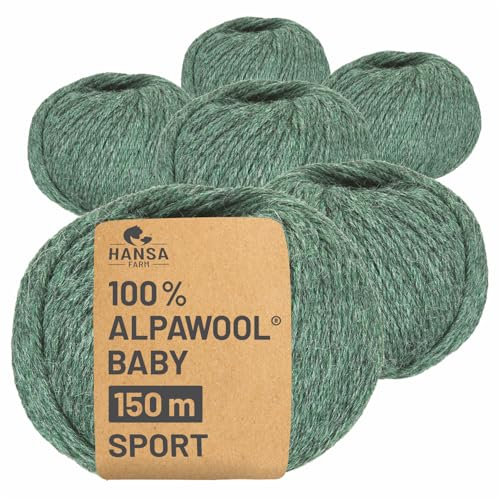 HANSA-FARM | 100% Baby Alpakawolle in 50+ Farben (kratzfrei) - 300g Set (6 x 50g) - weiche Alpaka Wolle zum Stricken & Häkeln in 6 Garnstärken by Hansa-Farm - Smaragd Heather (Grün)