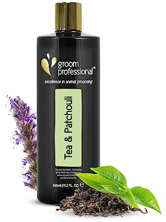 Groom Professional Exclusive Tea & Patchouli Hundeshampoo - Hundeshampoo Gegen Geruch - Luxuriöses Duftshampoo für Hunde - Macht das Fell Weich & Glänzend - Reinigt Tief - Blütenduft, 450ml