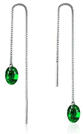 chenyesun Damen Ohrringe Durchzieher aus 925 Sterling Silber 10,4cm Lang Hängend Glänzend Grün Zirkonia Ohrstecker Hypoallergen