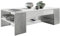 Vladon Couchtisch Clip, Made in Germany, Wohnzimmertisch mit 2 Seitenfächern und 1 Glasplatte, Weiß matt/Beton Oxid-Optik(118 x 37 x 60 cm)