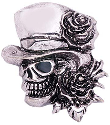 Vintage Punk Tête de mort Pin's (épinglette Halloween tête de mort squelette avec chapeau et fleur Rose Broche pour fête