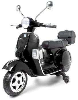 ATAA CARS Vespa Classica 12V Piaggio - Nero- Moto elettrica per Bambini Fino a 7 Anni. Batteria 12v con delle Ruote Removibili