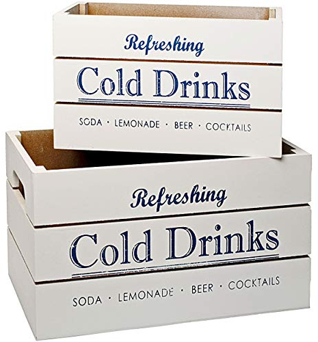 alles-meine.de GmbH 2 TLG. Set Deko Holz Kisten/Holzboxen - Vintage Retro - blau weiß - Cold Drinks - groß - mittel - klein - Holzkiste - Utensilo - Aufbewahrungs-Kiste /..