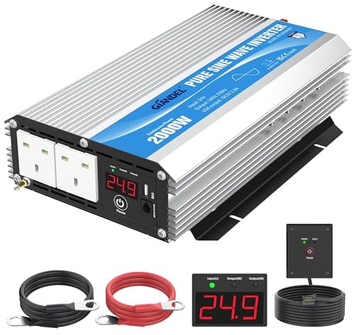 Giandel 2000W Pure Sine Wave Power Inverter DC 24V to AC 240V with Dual AC Outlets with Remote Control 2.4A USB and LED Display