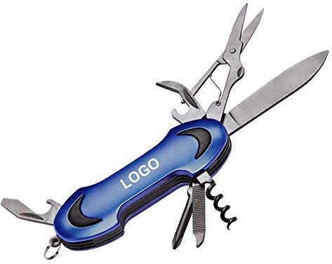 Navaja Multiusos de Bolsillo 8-en-1 PERSONALIZADA (con Nombre o Texto) · Cuchillo Multiusos/Herramienta Multiuso AZUL Ideal como Excelente · Multiherramienta con embalaje Individual