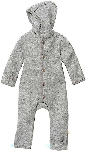 disana WALK-OVERALL, 100% Bio-Merinowolle GOTS, IVN Best | mit Umklappbündchen | Newborn Baby Kleinkind Kind Unisex | Made in Germany | Grau Gr. 86-92