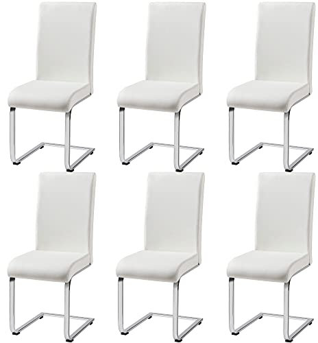 Yaheetech Set de 6 Taburete de Comedor Silla para Cocina Oficina Conferencia Juego de Mueble MAX Carga 135 KG Blanco
