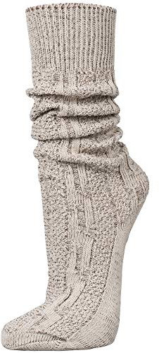 PAULGOS Trachtensocken Trachtenstrümpfe Socken Kniestrümpfe mit Zopfmuster in 3 Farben Gr. 39-47 (44, Beige)