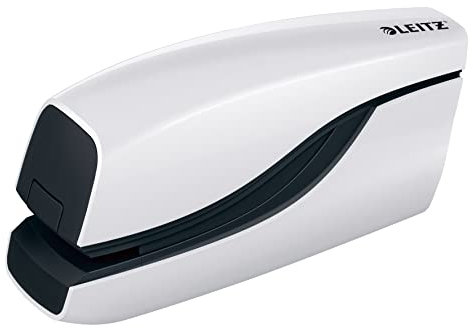 Leitz Grapadora eléctrica, capacidad de 10 hojas, funciona con batería, gama WOW, color blanco