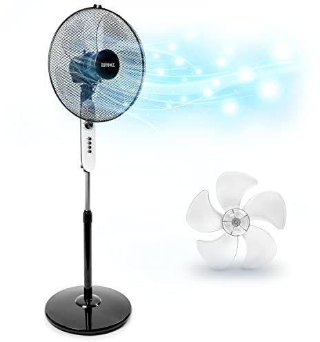 Duronic FN45 Ventilatore a piantana 60W | 3 velocità | 120 a 140 cm regolabile in altezza | 5 Pale ultra silenzioso con timer fino a 1h | Ventola oscillante | Base circolare | Per uso notturno
