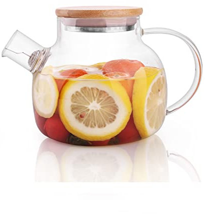 CnGlass Glass Teapot Stovetop Safe with Bamboo Lid,600ml/20.3oz Clear Teapots with Removable Infuser,Glass Tea Kettle for Loose Leaf and Blooming Tea