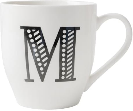 FabFinds Hugga Mug with Initials Classic Black and White Ceramic Large Gift Coffee Cups (H11cm X W11cm) (Approx.) (M)