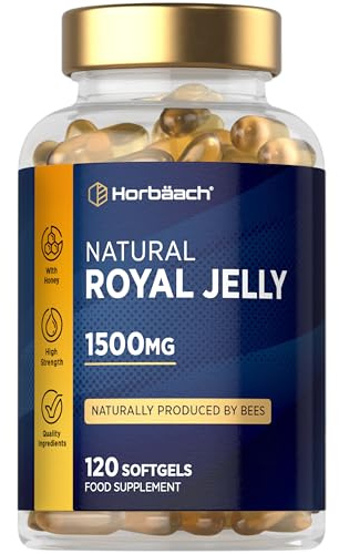 Royal Jelly Capsules 1500mg | 60,000mg per Bottle | Naturally Sourced & Produced By Bees | 120 High Strength Softgels | by Horbaach