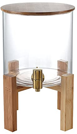 QULONG Glas Wassertank Getränkespender mit Steh- und Holzdeckel, Wasserhahn Kaltfass Kommerzieller Saft EIS Eimer für Home Outdoor Picknick BBQ-Partys,8L