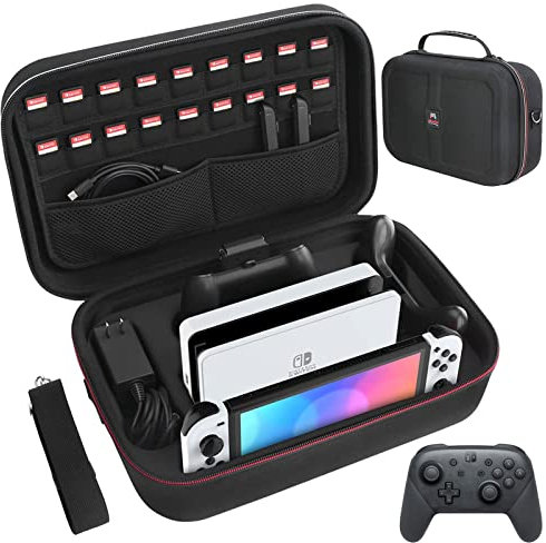 HEYSTOP Tashce für Nintendo Switch/Switch OLED Modell Zubehör,Hülle für Nintendo Switch mit Aufbewahrung für Nintendo Switch Konsole und Controller,Schwarz