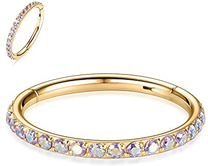 16G Conch Hoop Knorpel Ohrringe Septum Ring Daith Ohrringe Aufklappbares Segment Nahtloser Clicker Ring Chirurgenstahl Helix Tragus Piercing Schmuck Lobe Ohrringe Nasenring Gold 8mm Rosa AB CZ