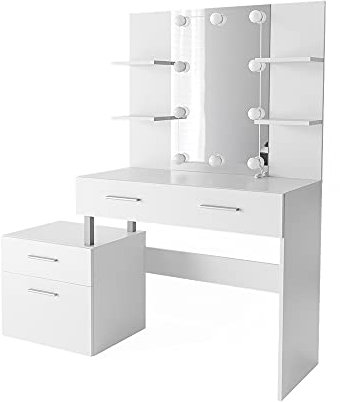 Vicco Schminktisch Maria, Kosmetiktisch mit Spiegel, Weiß, 132 cm mit LED Beleuchtung