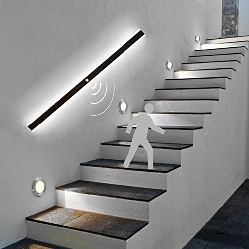 VOMI LED Aussenleuchten Wand Wandleuchte mit Bewegungsmelder Kaltweißess Schwarz Lang Schmal Wandlampe Innen/Außen IP65 Lichtleiste Metall Schlafzimmer Wohnzimmer Treppen Gärten Terrassen Flur,150cm