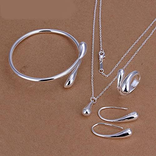 DarryDooly Mode Hochzeit Brautschmuck Set 925 Silber Schmuck Wassertropfen Halskette Armreifen Ringe Ohrringe Sets Für Frauen Party Geschenke