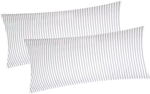 Baumwoll Renforcé Kissenbezug - 2er Set in 40x80cm - Grau und Weiß gestrieft - Kopfkissen-Bezug, Kissenhülle, Dekokissenbezug aus 100% Baumwolle (KY-Streifen-001-40x80)