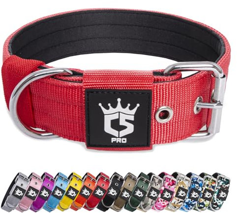 TSPRO Collier Tactique pour Chien avec Boucle en Métal, Collier Réglable pour Chien, Largeur 3,8 cm, Résistant et Confortable pour Les Chiens de Taille Moyenne à Grande (Rouge L)