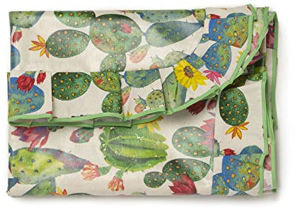 PARAMAISON Tovaglia Antimacchia Shabby Chic Country Cactus, Stile Shabby Country, Quadrata, Impermeabile, Tavola da Pranzo Cucina Giardino, 4 Posti 150x150 cm