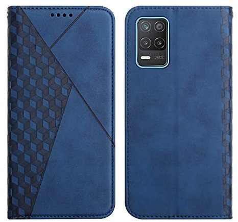 KOUYI Kompatible mit Oppo Realme 8 5G / Realme V13 Hülle, Retro Premium PU Leder Weich TPU Klapphülle Kartenfächer Magnetic Standfunktion Flip Wallet Shockproof Handyhülle (Blau)