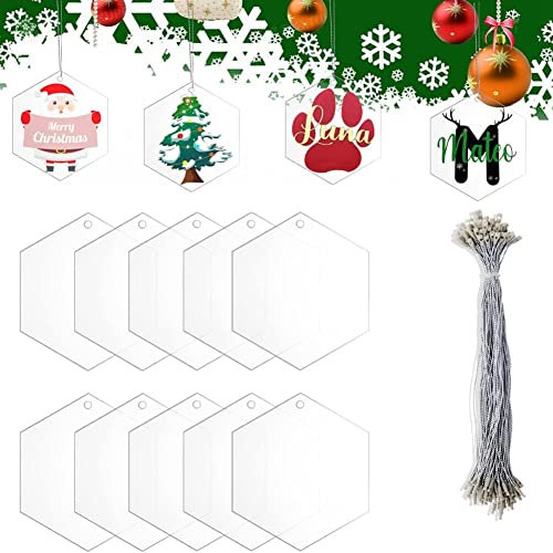 XUANF 20 Stück 7,6 cm transparente sechseckige Acryl-Weihnachtsschmuck Rohlinge für DIY flache Acryl-Ornament für Weihnachtskugel A