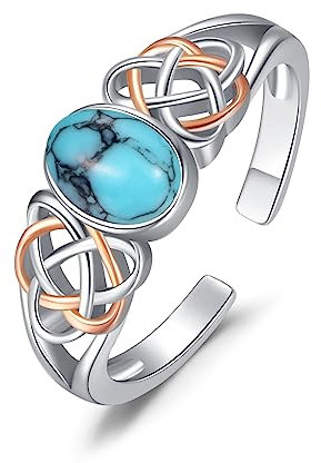 PRAYMOS Ring 925er-Sterlingsilber Geburtssteinring Türkisfarbener moosweißer Opalring für Damen Mädchen keltischer Knoten Offener Verstellbarer Daumenring (A01-türkiser Ring)
