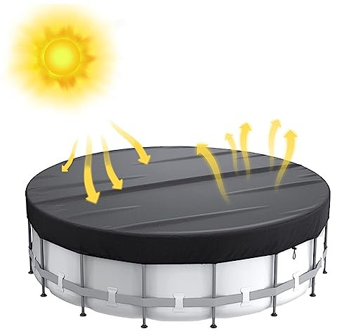 Round Pool Cover, Solar Covers For Above Ground Pools, Foldable Outdoor Swimming Pool Dust Cover Windproof Waterproof UV Resistant Pool Cover With Hasp, Rope And Spikes (18FT)