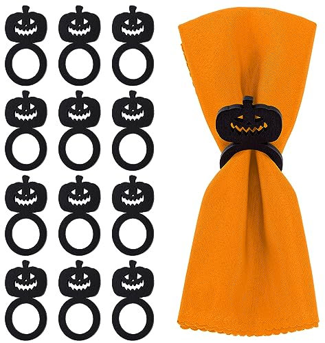 MWOOT 12 Stück Halloween Serviettenringe, Kürbis Serviettenringe Holz für Halloween Thanksgiving Urlaub Abendessen Party Bankett Tischdekoration, Handgefertigte Napkin Ring Dekoration Zubehör