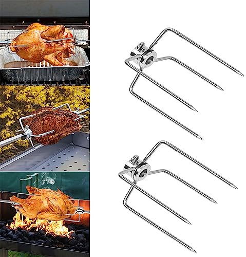 YRHome 2 Stück Fleischklammer für Drehspieß Fleischnadeln BBQ Klammer Fleischnadel für Grillspieß Edelstahl Drehspieß Hähnchengrill 10 mm Multifunktionale Klammern Hähnchengrill Grillzubehör