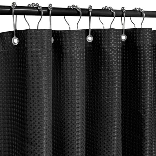 Curoayood Duschvorhang für Badezimmer,Waffle Shower Curtain,Maschine waschbar leichtes Gewicht Stoff gewebt Bad Vorhang wasserdicht 180 * 180cm Zoll schwarz mit Edelstahl Haken