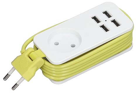 Regleta universal de enchufe de la UE 1200 W 10 A con 4 puertos USB, ignífugo ligero para smartphones Tableta 250 V (blanco verde)
