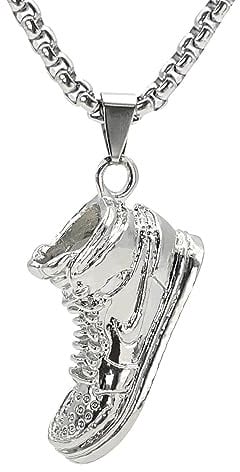 GAUEIOUR Sports Shoe Necklace,Cool Hip-Hop Couple Titanium Steel Necklace, Punk Sneaker Pendant Necklace, Unisex Version, Hip-Hop Punk Jewelry Gift (Silver)
