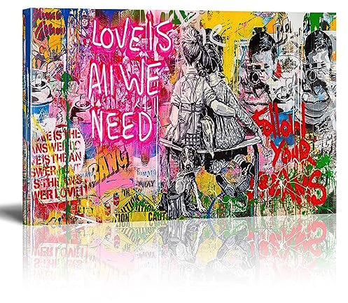 HYFBH Banksy Wandkunst Love Is All We Need Graffiti Leinwand Wandkunst Gemälde an der Wand Follow Your Dream Street Graffiti Poster Bilder Drucke für Heimdekorationen 40,6 x 61 cm