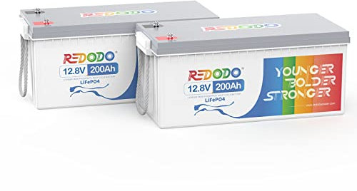 Redodo 12V 200Ah(2 Pack) LiFePO4 Batterie,Batterie Lithium Rechargeable Phosphate de Fer,BMS 100A Intégré,4000-15000 Cycles Profonds et 10 Ans de Durée de Vie,Parfait pour RV, Camping,Maison Solaire