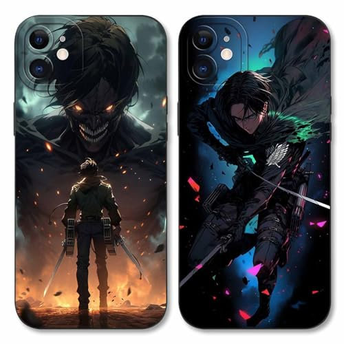 LYUBFDC 2 Stück Handyhülle für Apple iPhone 11 Hülle 6.1 Zoll, Anime Motiv Attack on Titan Manga Muster Schutzhülle Jungs Case Schutz der Linse Design Silikon TPU Cover Stoßfest, Schwarz1