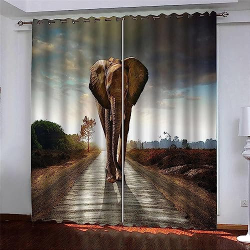 Vorhang Kinderzimmer Tierischer Elefant Kinder Vorhänge Mit Ösen Polyester Gardinen Thermovorhang Blickdicht Ösenschal Kindergardinen 150 X 166 cm Für Wohnzimmer,2Er Set -9W8K+G8G