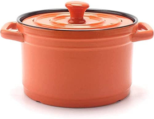 Keramik-Auflaufform mit Deckel, Tontopf-Kochgeschirr, Keramik-Auflauf mit Deckel, runder Slow Cooker-Ofen, antihaftbeschichtete Keramik – Rot || 3 l Kochtöpfe und Pfannen (Farbe: Schwarz, Größe: 3 l)