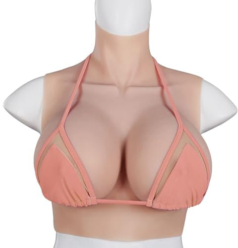 HUANQIN Crossdresser Mastectomy Transgender Prosthesis Enhancer Silicone Filled K Cup, Fake Breasts, Silicone Breast Plate Soft Breast Forms, Realistic Breastplate for Mastectomy Bras, Asian Yellow