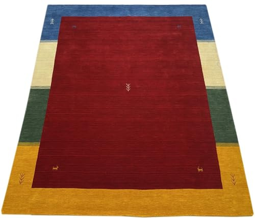 WAWA TEPPICH Wollteppich aus Handarbeit Rot 200 x 250 cm | Wollteppich aus indischer Handarbeit, sorgfältig von Hand gefertigt