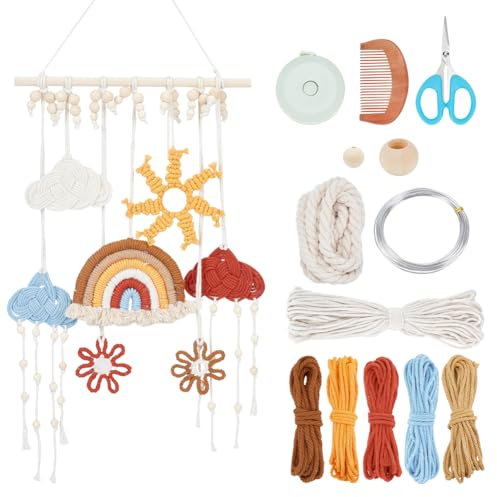 BEUNITONE Kit da appendere alla parete arcobaleno Kit fai da te in macramè per adulti principianti a tema meteorologico decorazione da parete Boho Cloud macramè ornamento da appendere per Natale,